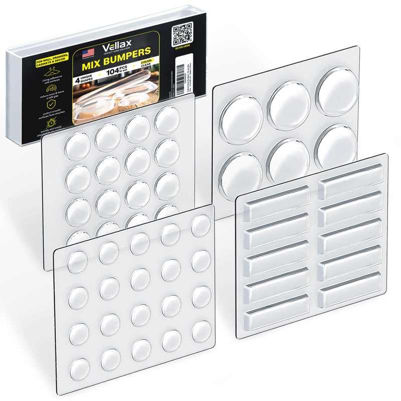 Vellax 104-Piece Cabinet Bumper Set - Clear  Self-Adhesive Rubber Pads for Doors  Cupboards  and Kitchen Cabinet Protectors - Dampen Noise & Protect Surfaces - Image 1